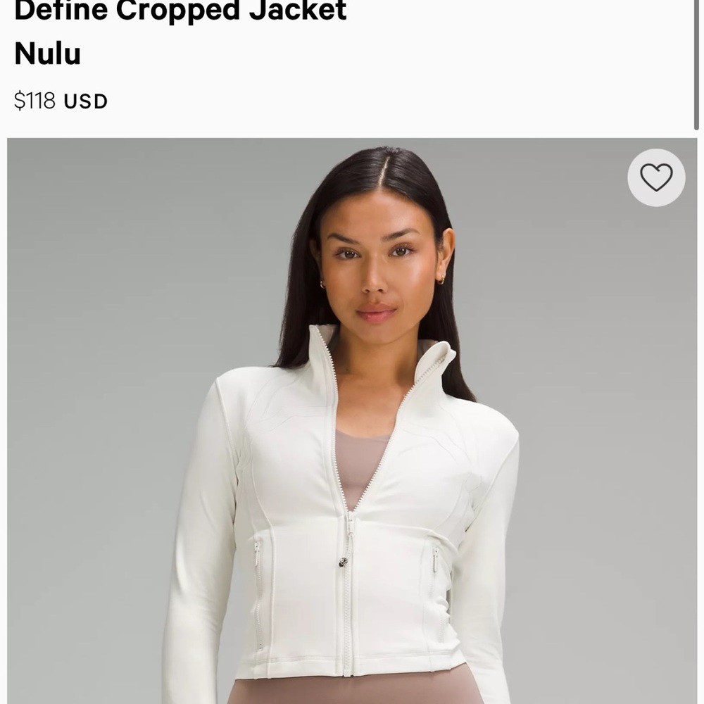 Lululemon Cropped Define Jacket Nulu bone size 2